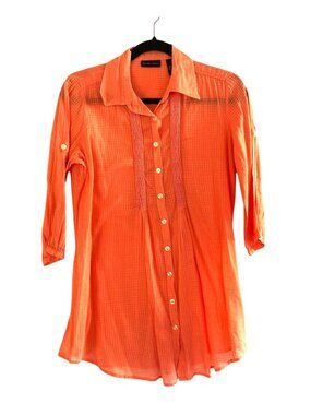 NEW YORK & CO.- WOMENS ORANGE 3/4 SLEEVE BUTTON FRONT TOP SIZE SMALL